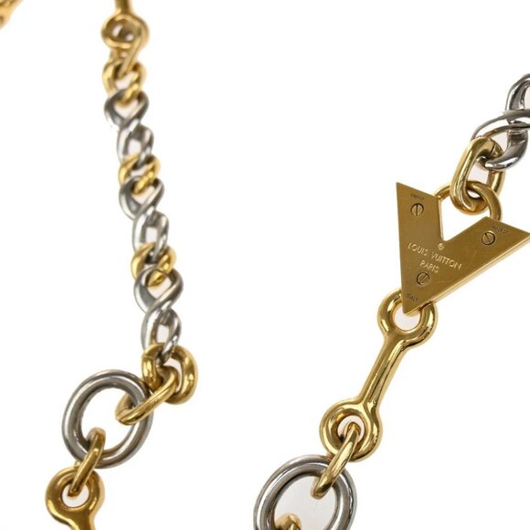 LOUIS VUITTON Logo Chain Long Necklace Gold Silver Italy - Picture 4 of 11